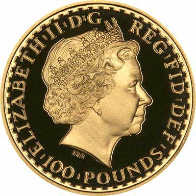 Obverse of 2002 Tenth Ounce Gold Britannia Proof