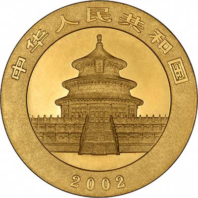 Obverse of 2002 One Ounce Gold Panda