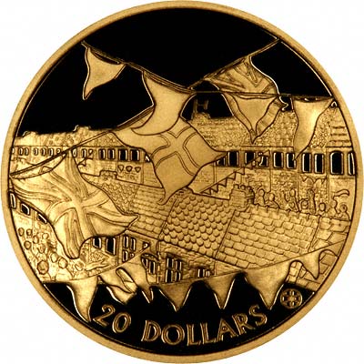 Reverse of 12002 Cook Islands Golden Jubilee $20 Gold Coin