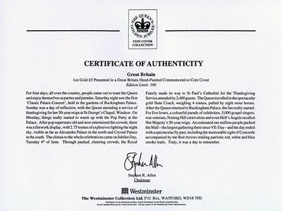 2002 Golden Jubilee Five Pound Crown Certificate