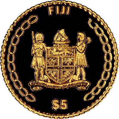 Reverse of 2002 Fiji .9999 Fine Gold 5 Dollars