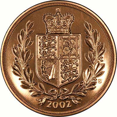 Reverse of 2002 Five Pound Gold Quintuple Sovereign