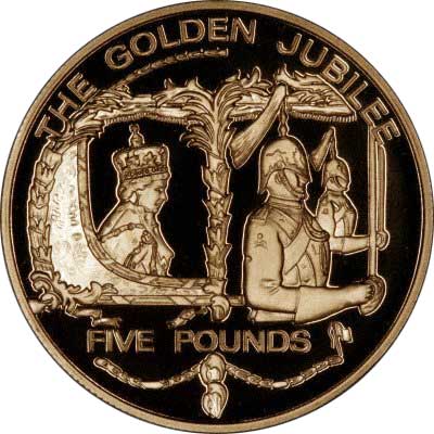 Reverse of 2002 Guernsey Golden Jubilee Gold £5 Piedfort Crown