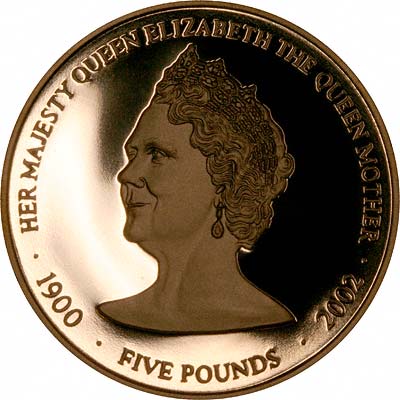 Reverse of 2002 Guernsey Queen Mother Memorial Gold Proof £5 Coin