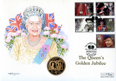 2002 guernsey gold proof crown - golden jubilee PNC