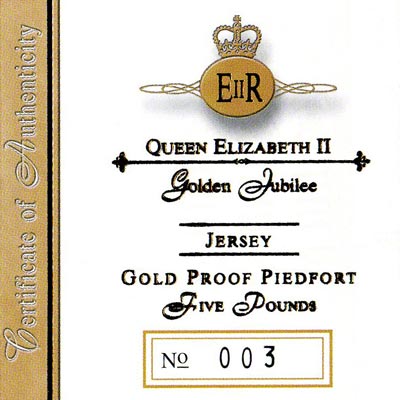 2002 Jersey Golden Jubilee Gold Proof Piedfort Crown Certificate