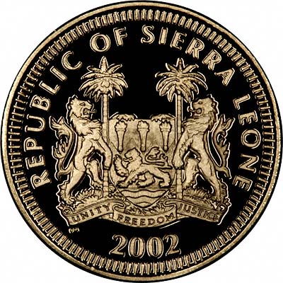 Obverse of 2002 Sierra Leone Golden Jubilee Proof $30