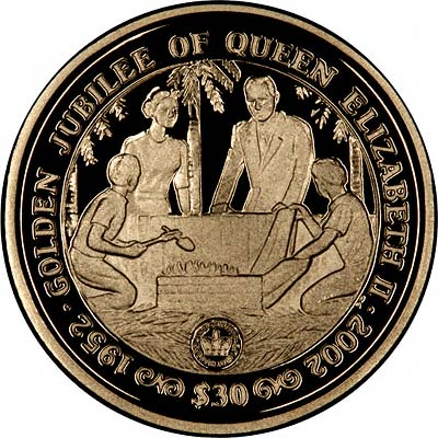 The Queen & Prince Philip at Barbecue on Reverse of 2002 Sierra Leone Golden Jubilee Proof $30