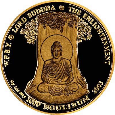 Reverse of 2003 Bhutan Gold Proof 1000 Ngultrum