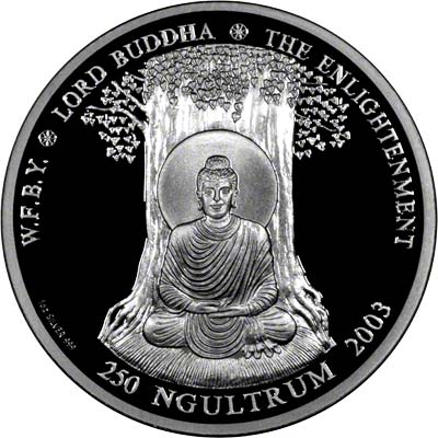 Reverse of 2003 Bhutan Gold Proof 1000 Ngultrum
