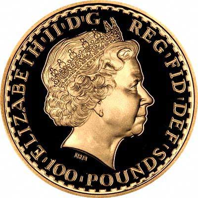 Obverse of £100 One Ounce Gold Proof Britannia