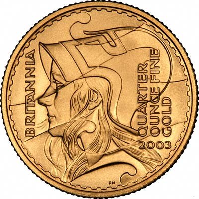 Reverse of 2003 £25 Quarter Ounce Gold Britannia Proof