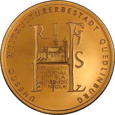 Quedlinburg Abbey on Reverse of 2003 Gold Proof 100 Euro