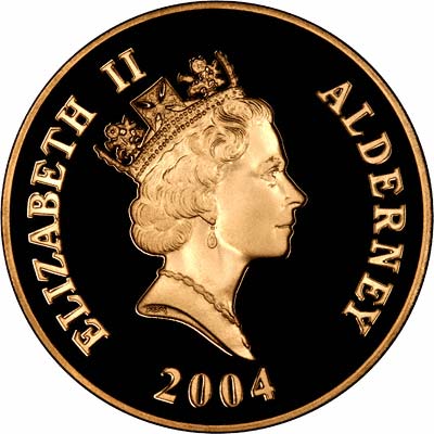 Obverse of 2004 Alderney 'The Rocket' Gold £5 Proof