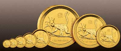 All Eight Sizes of Gold Year of the Monkey Coins