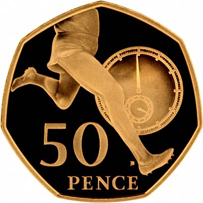 Reverse of 2004 Four Minute Mile Fifty Pence Gold Proof