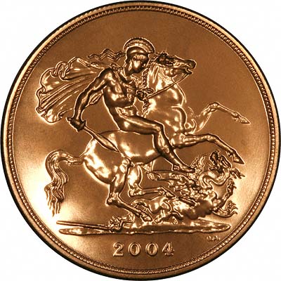 Reverse of 2004 Brilliant Uncirculated Five Pounds Gold Coin
