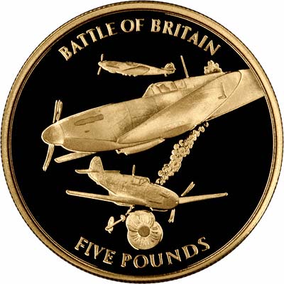 Reverse of 2004 Gibraltar Battle of Britain Five Pounds Gold Proof