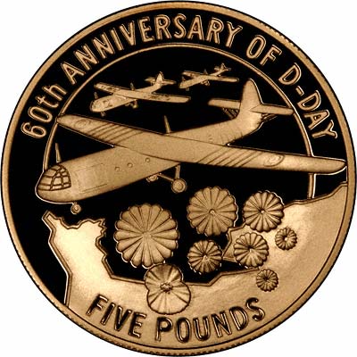 D-Day 60th Anniversary on Reverse of 2004 Jersey Gold £5 Crown
