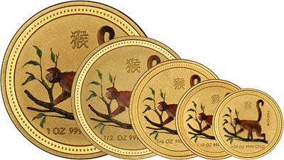 2004 Lunar Year of the Monkey Coloured Gold Coin Collection