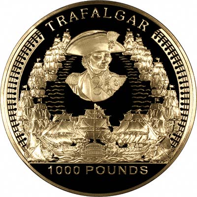 Battle of Trafalgar on Reverse of 2005 Alderney Battle of Trafalgar Gold £1,000 Proof