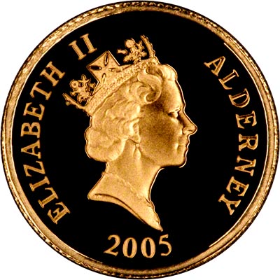 Obverse of 2005 Alderney Lord Nelson Gold Proof One Pound Coin