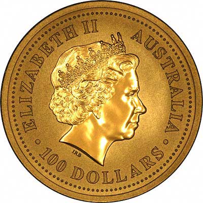 Obverse Design of a Year 2000 Australian One Ounce Gold Kangaroo Nugget Coin
