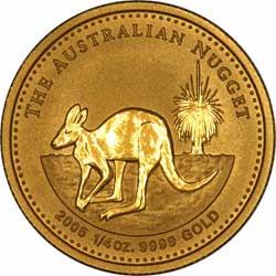 Reverse Design of a Year 2000 Australian Quarter Ounce Gold Kangaroo Nugget Coin