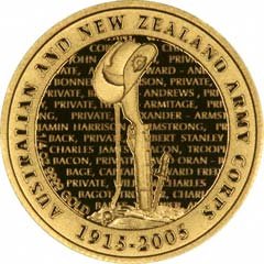 Reverse of 2005 Australia $10 ANZAC 90th Anniversary Gold Coin