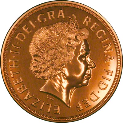 Obverse of the 2005 Brilliant Uncirculated Five Pound Gold Coin