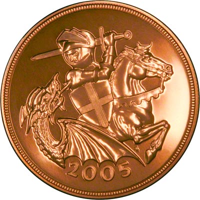 Reverse of the 2005 Brilliant Uncirculated Five Pound Gold Coin