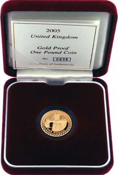 2005 Gold Proof Pound Coin in Box with Certificate