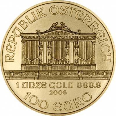 Obverse of Austrian One Ounce Philharmoniker Gold Coin