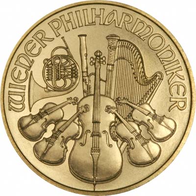 Reverse of Austrian One Ounce Philharmoniker Gold Coin