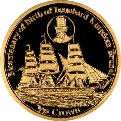 Isambard Kingdom Brunel on Reverse of 2006 Falkland Islands Gold 1/25th Crown