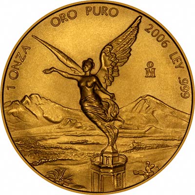 Obverse of 2006 Mexican '1 Onza' One Ounce Gold Bullion Coin