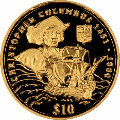 Christopher Columbus, 1451 - 1506 on Reverse of 2006 Sierra Leone Gold 10 Dollars