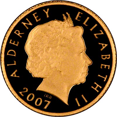 Obverse of 2007 Alderney Princess Diana Gold Proof One Pound Coin