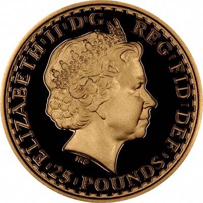 Obverse of 2007 Quarter Ounce Britannia - Twenty Five Pounds