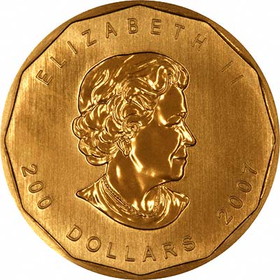 Obverse of 2007 Canadian One Ounce Gold Maple Leaf