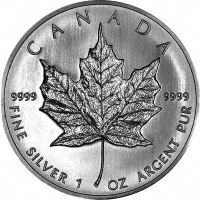 Reverse of 2007 One Ounce Canadian Silver Maple Leaf Coin