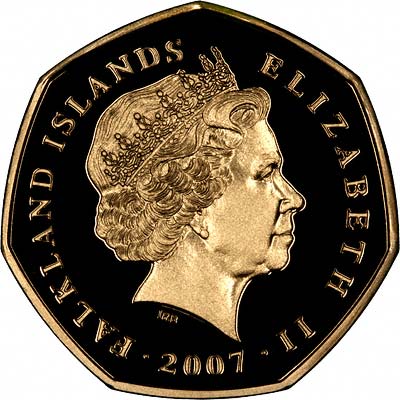 Obverse of 2007 Falklands Gold Proof Fifty Pence