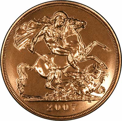 Reverse of 2007 Brilliant Uncirculated Five Pounds Gold Coin