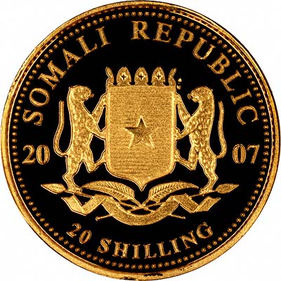 Obverse of 2007 Somalian Gold 20 Shillings