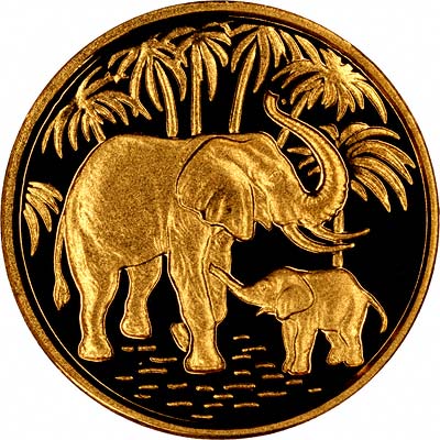 Elephants on Reverse of 2007 Somalian Gold 20 Shillings