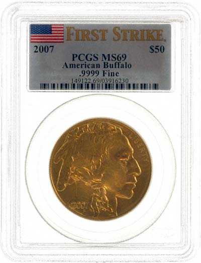Indian Head on Obverse of Encapsulated 2007 US Gold Buffalo