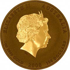 Obverse of 2008 One Ounce Gold Australian Lunar Coin