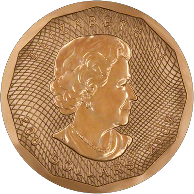 Obverse of 2008 Canadian One Ounce 99999 Fine Gold Maple Leaf