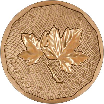 Reverse of 2008 Canadian One Ounce 99999 Fine Gold Maple Leaf