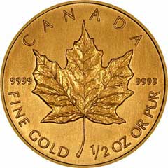 Reverse of One Ounce Gold Canadian Maple Leaf